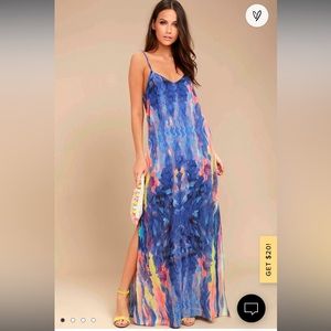 Flying Watercolors Royal Blue Print Maxi Dress